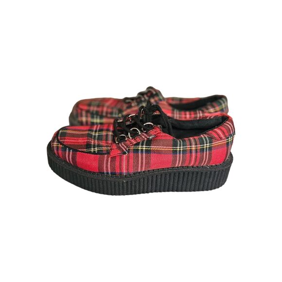 TUK RED TARTAN ANARCHIC CREEPER‎ Plaid Gothic Punk Vegan Size 7W 5M - Picture 1 of 6